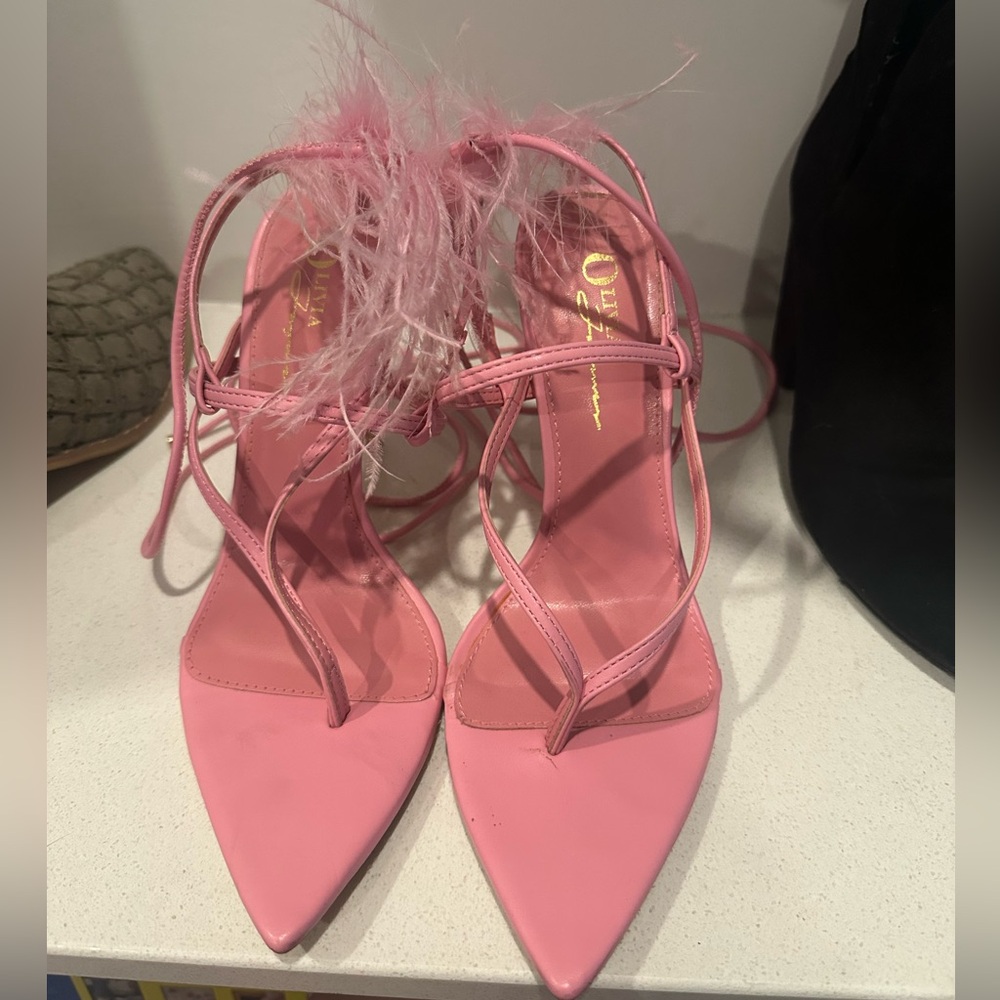 Elegant Pink Feathered Women's Heels